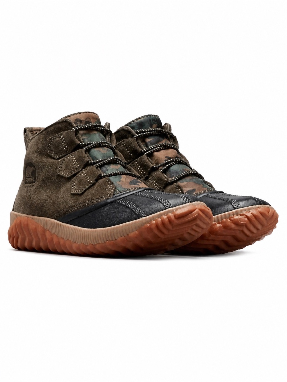 Sorel Out N About Duck Boots Waterproof Rain Shoes Suede Brown Camo Size 7